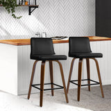 darrahopens Furniture > Bar Stools & Chairs Artiss Set of 2 Wooden PU Leather Bar Stool - Black and Brown Wood Legs