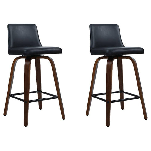 darrahopens Furniture > Bar Stools & Chairs Artiss Set of 2 Wooden PU Leather Bar Stool - Black and Brown Wood Legs