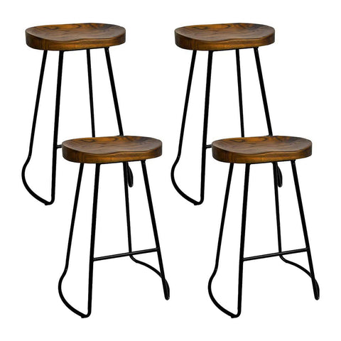 darrahopens Furniture > Bar Stools & Chairs Artiss Set of 4 Elm Wood Backless Bar Stools 65cm - Black and Dark Natural