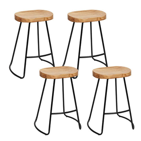 darrahopens Furniture > Bar Stools & Chairs Artiss Set of 4 Elm Wood Backless Bar Stools 75cm - Black and Light Natural
