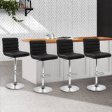 darrahopens Furniture > Bar Stools & Chairs Artiss Set of 4 PU Leather Lined Pattern Bar Stools- Black and Chrome