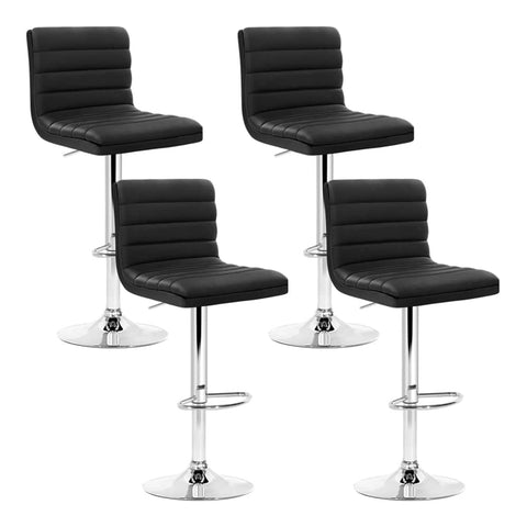 darrahopens Furniture > Bar Stools & Chairs Artiss Set of 4 PU Leather Lined Pattern Bar Stools- Black and Chrome