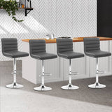 darrahopens Furniture > Bar Stools & Chairs Artiss Set of 4 PU Leather Lined Pattern Bar Stools- Grey and Chrome