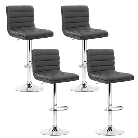 darrahopens Furniture > Bar Stools & Chairs Artiss Set of 4 PU Leather Lined Pattern Bar Stools- Grey and Chrome