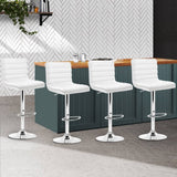 darrahopens Furniture > Bar Stools & Chairs Artiss Set of 4 PU Leather Lined Pattern Bar Stools- White and Chrome