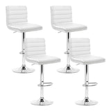 darrahopens Furniture > Bar Stools & Chairs Artiss Set of 4 PU Leather Lined Pattern Bar Stools- White and Chrome
