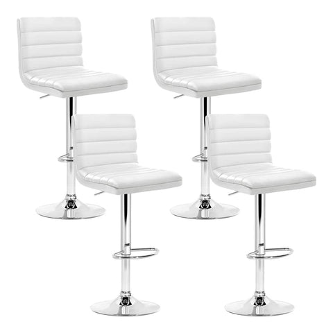 darrahopens Furniture > Bar Stools & Chairs Artiss Set of 4 PU Leather Lined Pattern Bar Stools- White and Chrome