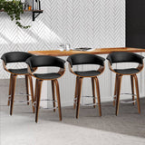 darrahopens Furniture > Bar Stools & Chairs Artiss Set of 4 Swivel PU Leather Bar Stool - Wood and Black