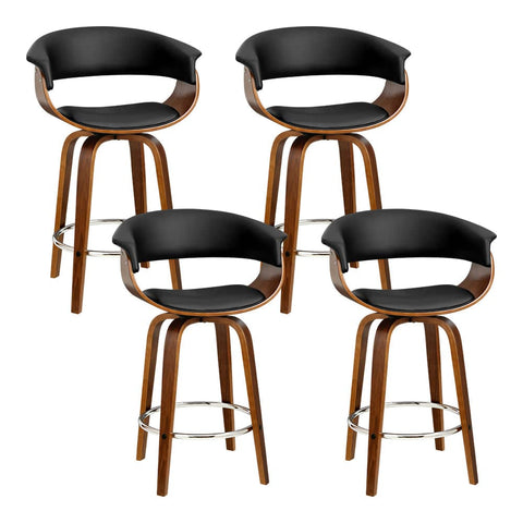 darrahopens Furniture > Bar Stools & Chairs Artiss Set of 4 Swivel PU Leather Bar Stool - Wood and Black