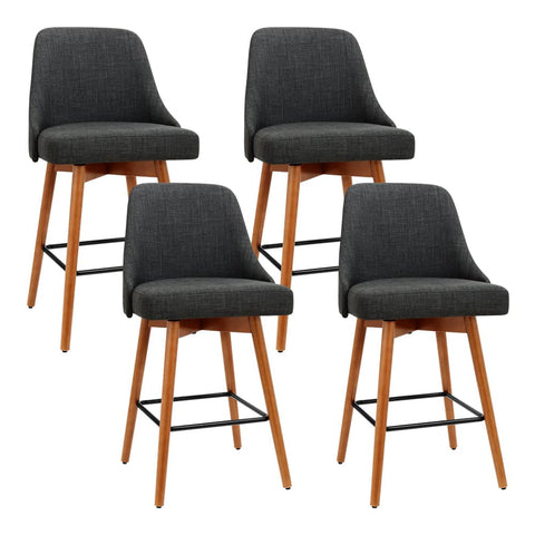 darrahopens Furniture > Bar Stools & Chairs Artiss Set of 4 Wooden Fabric Bar Stools Square Footrest - Charcoal