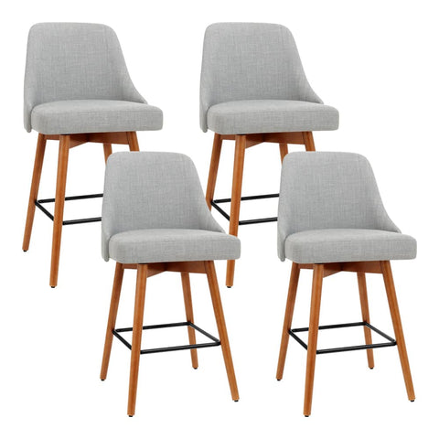 darrahopens Furniture > Bar Stools & Chairs Artiss Set of 4 Wooden Fabric Bar Stools Square Footrest - Light Grey