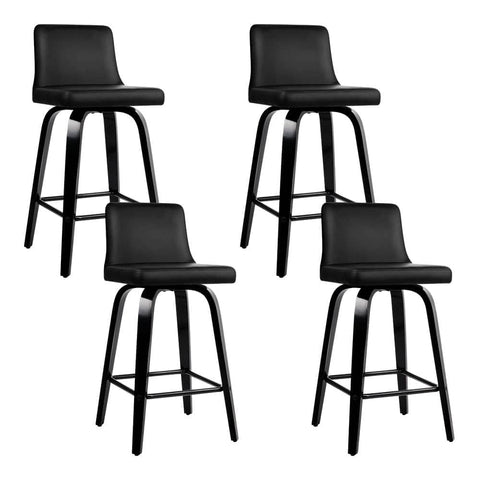 darrahopens Furniture > Bar Stools & Chairs Artiss Set of 4 Wooden PU Leather Bar Stool - Black