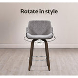 darrahopens Furniture > Bar Stools & Chairs Artiss Velvet Bar Stool Swivel - Grey and Wood
