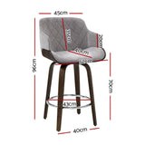 darrahopens Furniture > Bar Stools & Chairs Artiss Velvet Bar Stool Swivel - Grey and Wood
