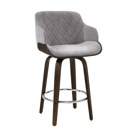 darrahopens Furniture > Bar Stools & Chairs Artiss Velvet Bar Stool Swivel - Grey and Wood