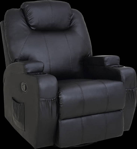 darrahopens Furniture > Bar Stools & Chairs Black Massage Sofa Chair Recliner 360 Degree Swivel PU Leather Lounge 8 Point Heated