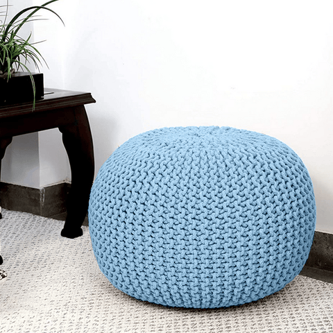 darrahopens Furniture > Bar Stools & Chairs Braided Ottoman Pouffe Footstool Hand Knitted (Blue)