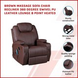 darrahopens Furniture > Bar Stools & Chairs Brown Massage Sofa Chair Recliner 360 Degree Swivel PU Leather Lounge 8 Point Heated