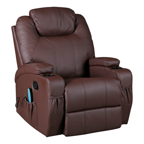 darrahopens Furniture > Bar Stools & Chairs Brown Massage Sofa Chair Recliner 360 Degree Swivel PU Leather Lounge 8 Point Heated