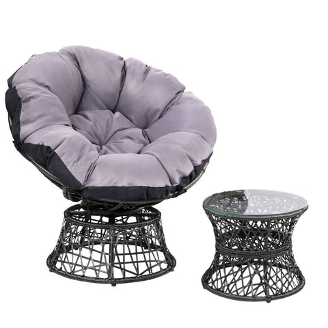 darrahopens Furniture > Bar Stools & Chairs Gardeon Outdoor Papasan Chairs Table Lounge Setting Patio Furniture Wicker Black
