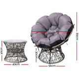 darrahopens Furniture > Bar Stools & Chairs Gardeon Outdoor Papasan Chairs Table Lounge Setting Patio Furniture Wicker Grey