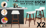 darrahopens Furniture > Bar Stools & Chairs La Bella 2 Set 65cm White Brown Wooden Bar Stool Sophia Leather