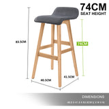 darrahopens Furniture > Bar Stools & Chairs La Bella 2 Set 74cm Grey Wooden Bar Stool Sophia Fabric