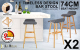 darrahopens Furniture > Bar Stools & Chairs La Bella 2 Set 74cm Grey Wooden Bar Stool Sophia Fabric