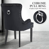 darrahopens Furniture > Bar Stools & Chairs La Bella 2 Set Black French Provincial Dining Chair Ring Studded Lisse Velvet Rubberwood