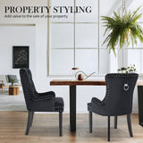 darrahopens Furniture > Bar Stools & Chairs La Bella 2 Set Black French Provincial Dining Chair Ring Studded Lisse Velvet Rubberwood
