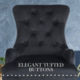 darrahopens Furniture > Bar Stools & Chairs La Bella 2 Set Black French Provincial Dining Chair Ring Studded Lisse Velvet Rubberwood