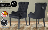 darrahopens Furniture > Bar Stools & Chairs La Bella 2 Set Black French Provincial Dining Chair Ring Studded Lisse Velvet Rubberwood