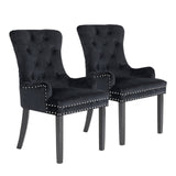 darrahopens Furniture > Bar Stools & Chairs La Bella 2 Set Black French Provincial Dining Chair Ring Studded Lisse Velvet Rubberwood