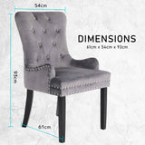 darrahopens Furniture > Bar Stools & Chairs La Bella 2 Set Grey French Provincial Dining Chair Ring Studded Lisse Velvet Rubberwood