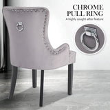 darrahopens Furniture > Bar Stools & Chairs La Bella 2 Set Grey French Provincial Dining Chair Ring Studded Lisse Velvet Rubberwood