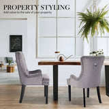 darrahopens Furniture > Bar Stools & Chairs La Bella 2 Set Grey French Provincial Dining Chair Ring Studded Lisse Velvet Rubberwood