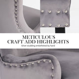 darrahopens Furniture > Bar Stools & Chairs La Bella 2 Set Grey French Provincial Dining Chair Ring Studded Lisse Velvet Rubberwood