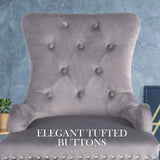 darrahopens Furniture > Bar Stools & Chairs La Bella 2 Set Grey French Provincial Dining Chair Ring Studded Lisse Velvet Rubberwood