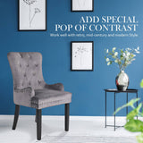darrahopens Furniture > Bar Stools & Chairs La Bella 2 Set Grey French Provincial Dining Chair Ring Studded Lisse Velvet Rubberwood