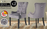 darrahopens Furniture > Bar Stools & Chairs La Bella 2 Set Grey French Provincial Dining Chair Ring Studded Lisse Velvet Rubberwood