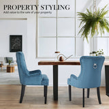 darrahopens Furniture > Bar Stools & Chairs La Bella 2 Set Navy Blue French Provincial Dining Chair Ring Studded Lisse Velvet Rubberwood