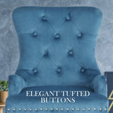 darrahopens Furniture > Bar Stools & Chairs La Bella 2 Set Navy Blue French Provincial Dining Chair Ring Studded Lisse Velvet Rubberwood