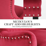 darrahopens Furniture > Bar Stools & Chairs La Bella 2 Set Red French Provincial Dining Chair Ring Studded Lisse Velvet Rubberwood