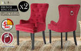 darrahopens Furniture > Bar Stools & Chairs La Bella 2 Set Red French Provincial Dining Chair Ring Studded Lisse Velvet Rubberwood