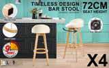 darrahopens Furniture > Bar Stools & Chairs La Bella 4 Set 72cm Beige Wooden Bar Stool Leila Fabric