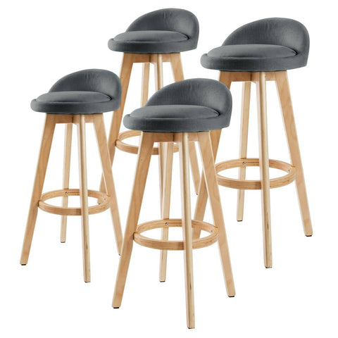 darrahopens Furniture > Bar Stools & Chairs La Bella 4 Set 72cm Grey Wooden Bar Stool Leila Fabric