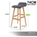 darrahopens Furniture > Bar Stools & Chairs La Bella 4 Set 74cm Grey Wooden Bar Stool Sophia Fabric