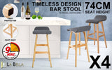 darrahopens Furniture > Bar Stools & Chairs La Bella 4 Set 74cm Grey Wooden Bar Stool Sophia Fabric