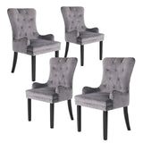 darrahopens Furniture > Bar Stools & Chairs La Bella 4 Set Grey French Provincial Dining Chair Ring Studded Lisse Velvet Rubberwood