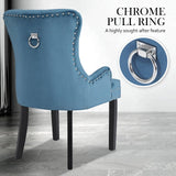 darrahopens Furniture > Bar Stools & Chairs La Bella 4 Set Navy Blue French Provincial Dining Chair Ring Studded Lisse Velvet Rubberwood
